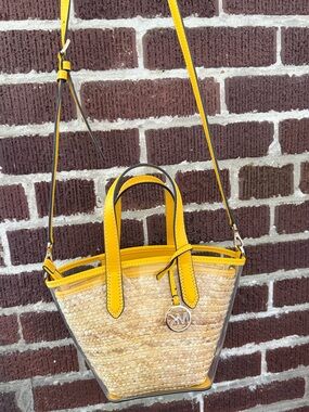 Michael Kors Yellow Trim Straw Crossbody Tote - Perfect for the beach :)
